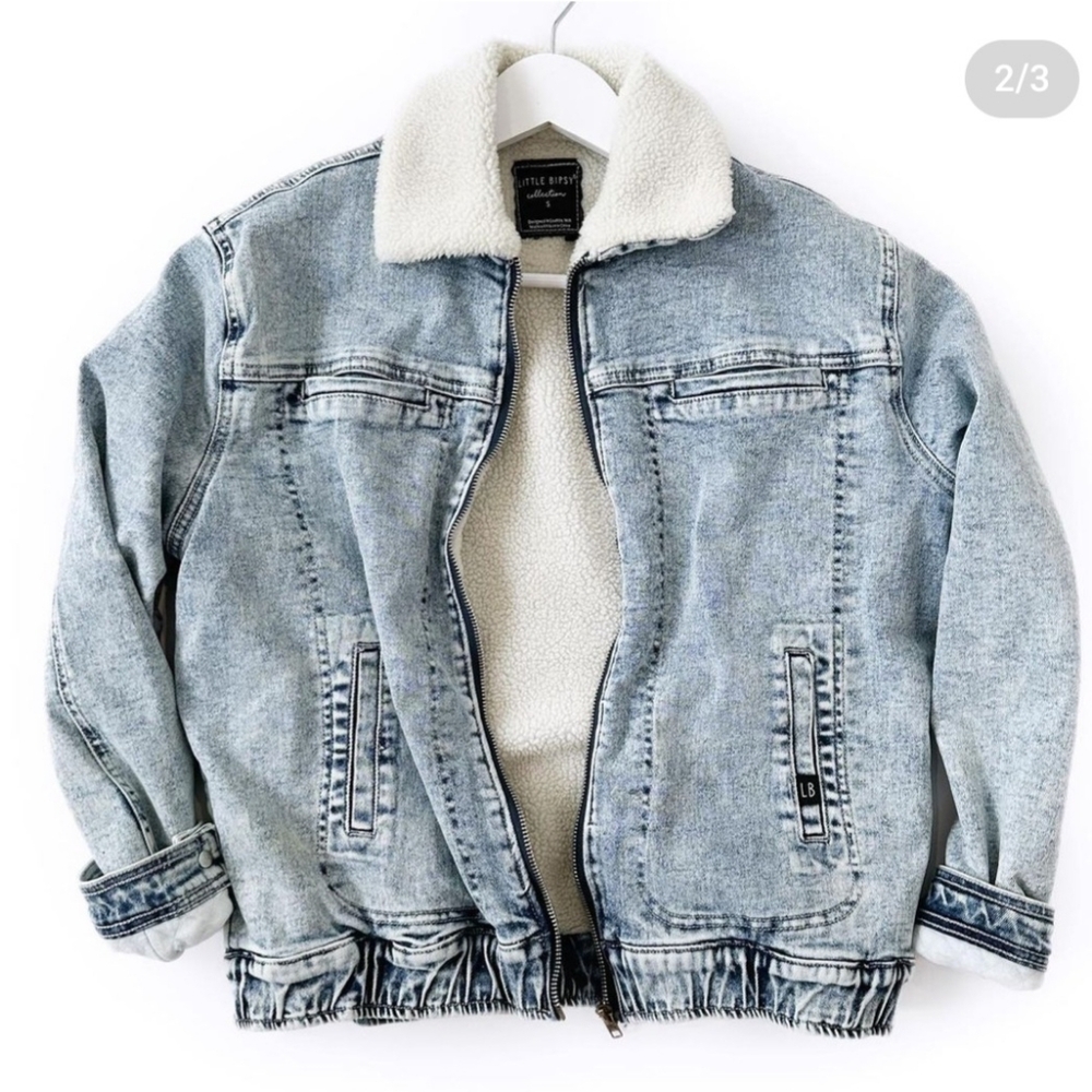 NEW Little Bipsy Denim Sherpa Bomber Jacket 4/5T